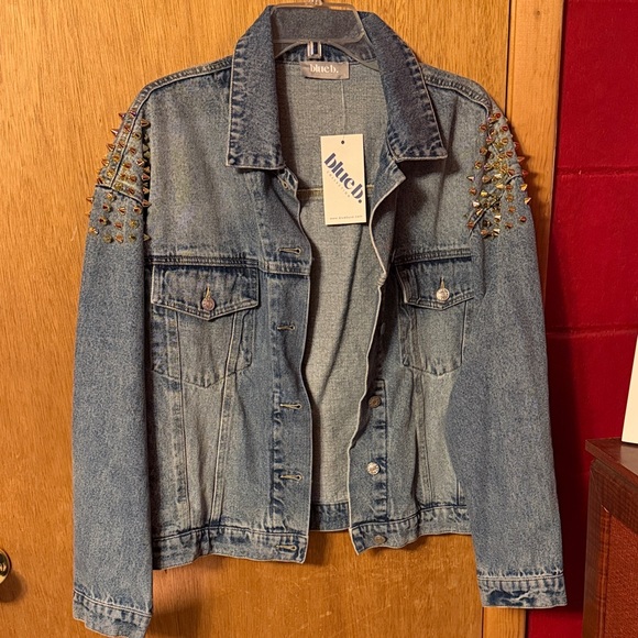 Blue B Collection Jackets & Blazers - Blue Studded Denim Jacket by Blue D.